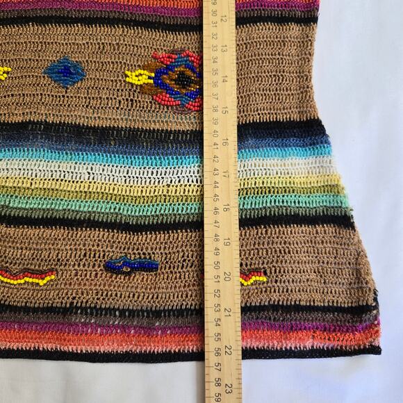 Liz Palacios Womens Vtg Knit Boho Top M Striped Beaded Artsy Southwestern Boho - Picture 11 of 11